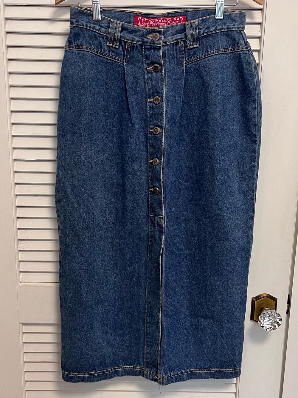 No Excuses VTG Y2K Button Slit Long Denim Jean Skirt Size 11/12 Prairie Modest